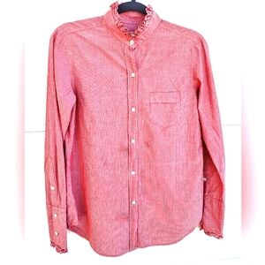 NILI LOTAN | Lydia Ruffle Neck and Cuff Shirt in Red Stripe- MEDIUM